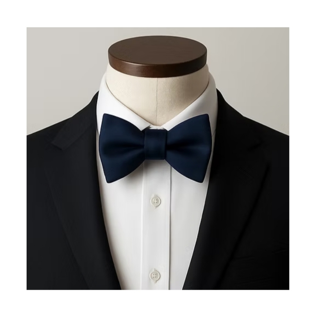 Pre-tied Butterfly Classic Hue Satin Bow Tie Navy Blue Wedding Groom Bridal NWT - Picture 11 of 12